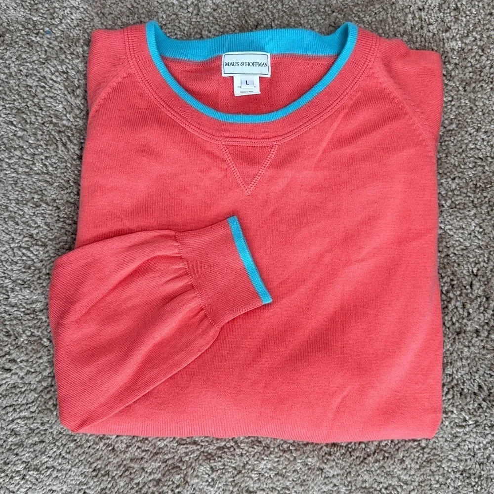 Maus & Hoffman Men's Harvey Pima Cotton Crewneck Orange Blue Large